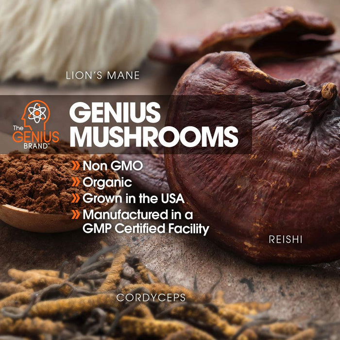 Mushroom Genius - Immune System and Brain Supplement Nootropic - Stress Relief, Memory and Liver Support