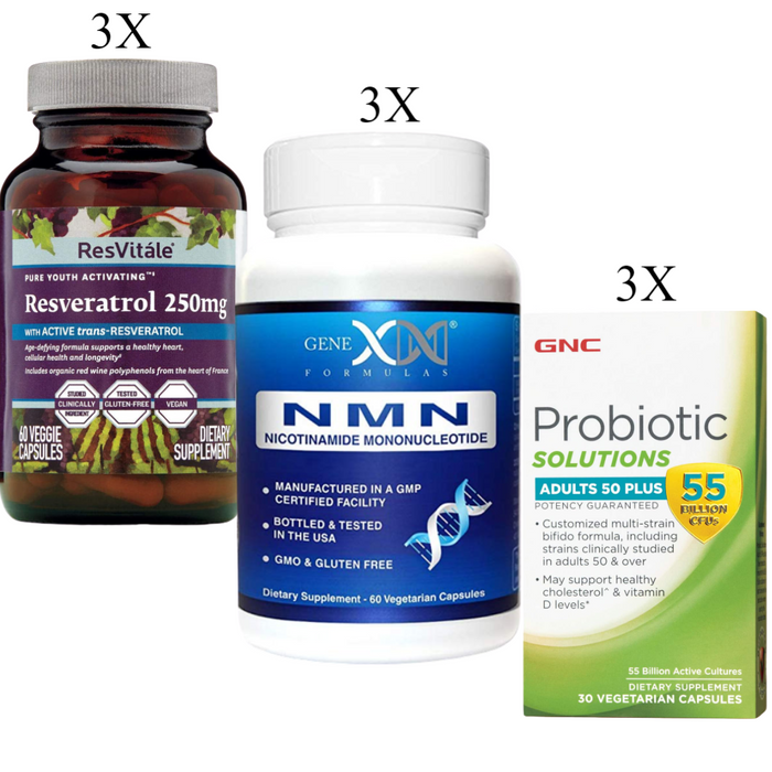Kit 3x Nmn Genex-3x Revesratrol Resvitale-3x Probiotic Gnc