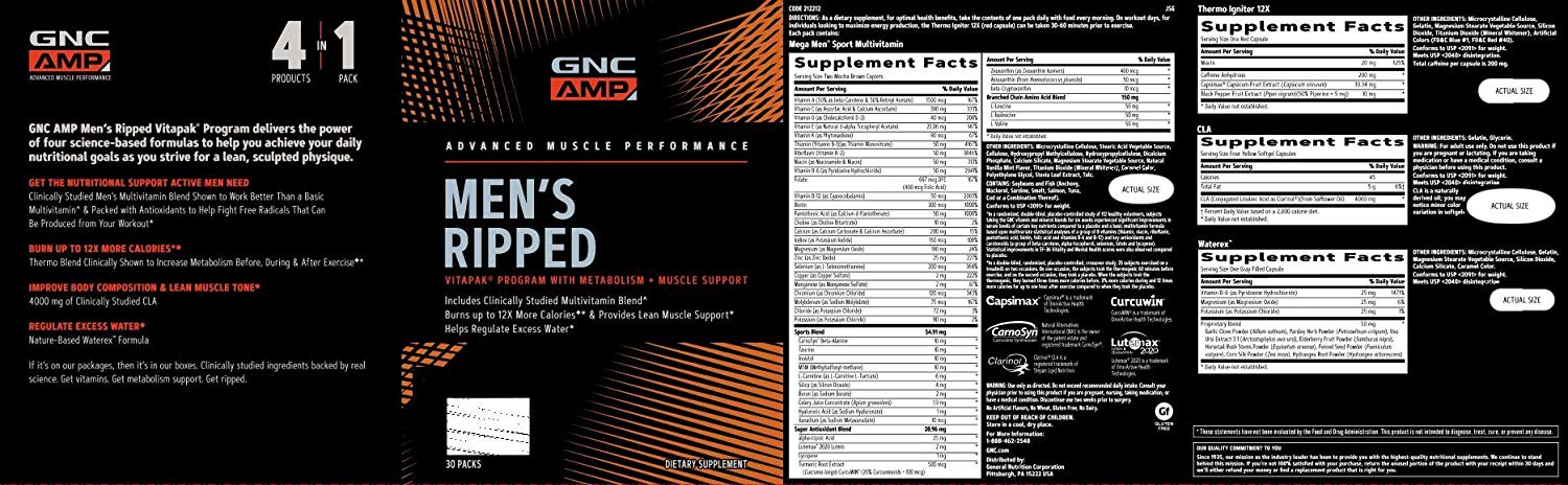 GNC Men's Ripped Vitapak Men's AMP - Muscle Definition 