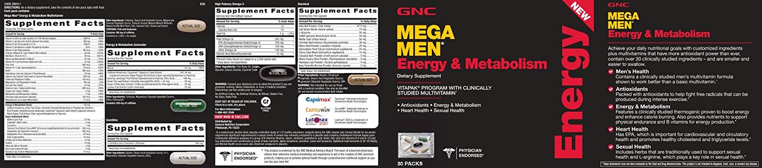 GNC Mega Men Vitapak Energy - Energia e Metabolismo